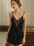 V DEEP LACE ICE SILK NIGHTDRESS PAJAMAS