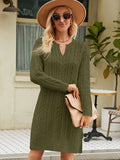 FASHION LONG SOLID COLOR SPLIT LOOSE TWISTED SWEATER DRESS