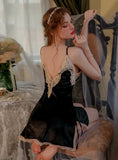 SEXY VELVET BACKLESS LACE SUSPENDER NIGHTDRESS SUIT