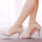 PEARL FISH MOUTH HIGH-HEELED SANDALS WEDDING SHOES