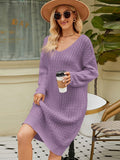 FASHION LOOSE SOLID COLOR KNITTED SWEATER DRESS