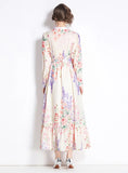 RETRO PRINTED LONG SLEEVE SILM WAIST DRESS
