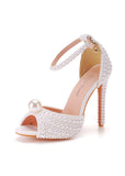 11 CM SHALLOW MOUTH THIN-HEELED PEARLS SANDALS