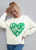 STYLISH LEISURE LOVE CONTRAST LOOSE SWEATER