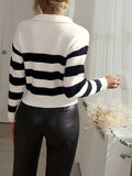 FASHION SHIRT COLLAR STRIPED SWEATER