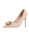 RETRO METAL BUCKLE POINTED HEAD SHOES