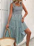 HOLIDAY STRIPED SUSPENDER DRESS