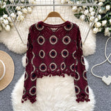 Geometric Patterns Burgundy Crochet Top