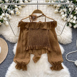 Soft Ruffles Brown Off-The-Shoulder Blouse