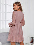 Women Casual V Neck Lantern Sleeve Dress