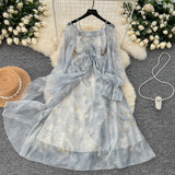 Flowing Sleeves Soft Pastel Hues Maxi Dress