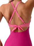 Color Matching Pleated Backless Bikini