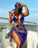 Retro Printed Sexy Bikini Mesh Three Piece