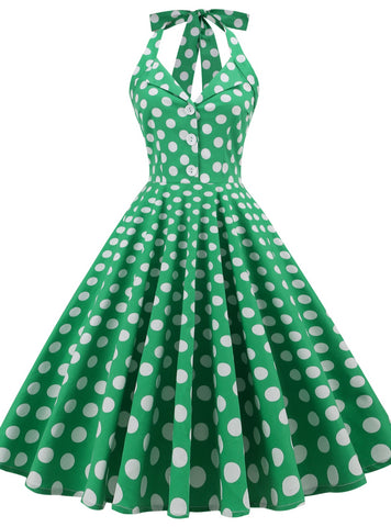 Polka-dot Retro Halter Backless Dress