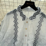 Long Sleeve Embroidery White Lace Blouse