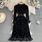 Pearl Embellishments Black Velvet Dress