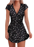 Women Floral Print V Neck Dress
