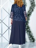 Plus Size Floral Jacquard Lace Layered Half Sleeve Dress