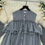 Feminine Ruffles Gingham Dress Shirt
