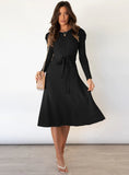 CLASSY BUBBLE LONG SLEEVE KNITTED SWING LONG DRESS