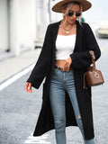 STYLISH SOLID COLOR POCKET LONG COAT SWEATER
