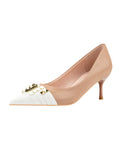 THIN HIGH HEEL POINTED RIVET COLOR MATCHING SHOES