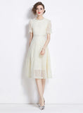 SHORT-SLEEVED SILM WAIST LACE DRESS