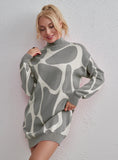 STYLISH CONTRAST LONG SLEEVE KNITTED SWEATER DRESS