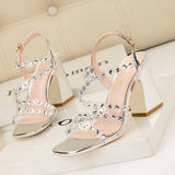 THICK-HEELED RHINESTONE TRANSPARENT SANDALS