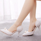 7 CM POINTY HIGH-HEELED PEARL BEADED BRIDAL SHOES
