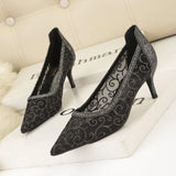 SHALLOW-MOUTHED POINTED MESH LACE SHOES
