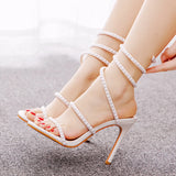WHITE PEARL FISH MOUTH HIGH-HEELED SANDALS