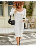 FASHION LOOSE SOLID COLOR KNITTED SWEATER DRESS