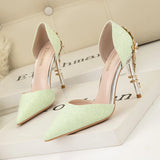 METAL FLOWER STILETTO-POINTED SHINY SHOES