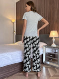 FASHION SHORT-SLEEVED PRINT TROUSERS PAJAMAS SUIT