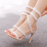 FISH MOUTH WHITE FLOWER HIGH-HEELED SANDALS