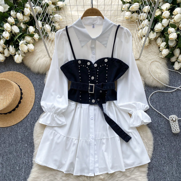 Denim Corset Layered White Shirt Dress – Ncocon