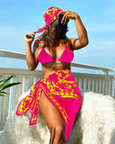 Retro Printed Sexy Bikini Mesh Three Piece