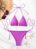 Three-point solid color string strap bikini