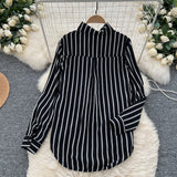 Striped Elegance Black Long Sleeve Shirt