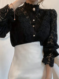 Pearl Button Closures White Lace Blouse
