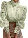 Pearl Button Closures White Lace Blouse
