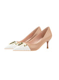 THIN HIGH HEEL POINTED RIVET COLOR MATCHING SHOES