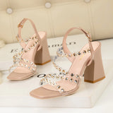 THICK-HEELED RHINESTONE TRANSPARENT SANDALS