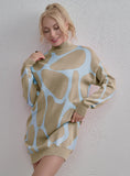 STYLISH CONTRAST LONG SLEEVE KNITTED SWEATER DRESS