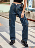 RETRO ELASTIC WAIST DENIM CASUAL PANTS