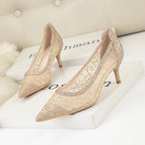 SHALLOW-MOUTHED POINTED MESH LACE SHOES