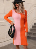 STYLISH PULLOVER KNITTED SOLID COLOR MATCHING SWEATER DRESS