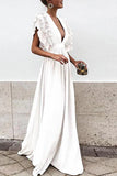 V Neck Long Ruffles High Waist Party Dress