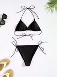 Three-point solid color string strap bikini